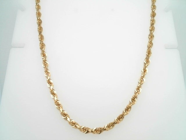 14 Karat Yellow Gold 3.7 Mm Diamond Cut Rope Chain, 24"