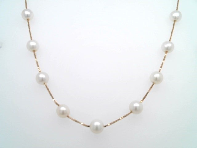 14 Karat Yellow Gold 5-6 Mm Cultured Freshwater Pearl "By The Yard" Style Necklace, 17"