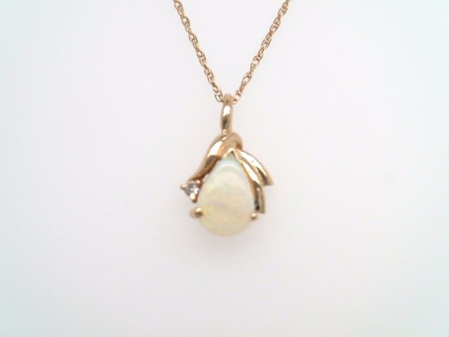 Vintage 14 Karat Yellow Gold Freeform Opal & Diamond Pendant