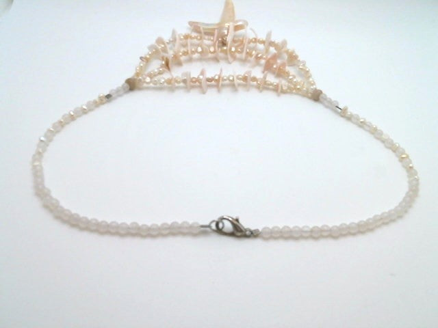 Sterling Silver Shell, Rose Quartz, & Freshwater Pearl 3-Strand Necklace 17"