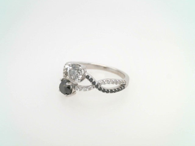 14 Karat White Gold Black & White Diamond "Toi Et Moi" Bypass Style Ring