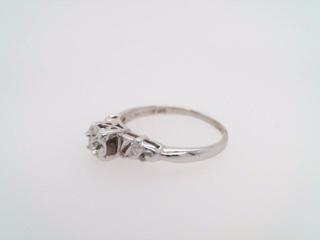 Vintage 14 Karat White Gold Sculpted Filigree Diamond Engagement Ring With Fishtail Style Illusion Setting