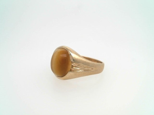 Vintage 14 Karat Yellow Gold Oval Cabochon Tiger's Eye Ring With Brushed Finish