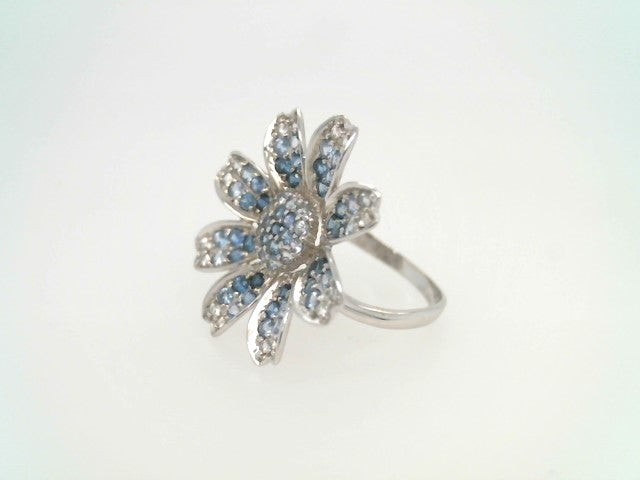 Vintage 18 Karat White Gold Blue & White Sapphire Flower Ring