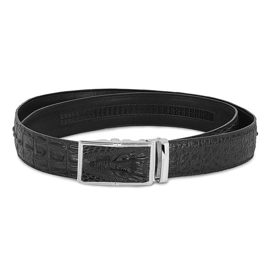 Black Top Grain Crocodile Embossed Cowhide Leather Adjustable Belt
S