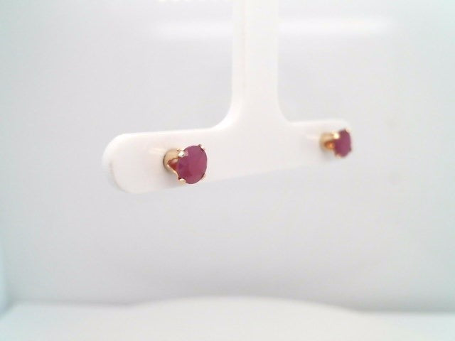 14 Karat Yellow Gold 5 Mm 4 Prong Ruby Stud Earrings