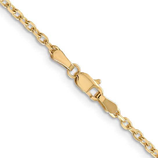 14 Karat Yellow Gold 2.2Mm Diamond-Cut Round Open Link Cable Chain With Lobster Clasp 22"