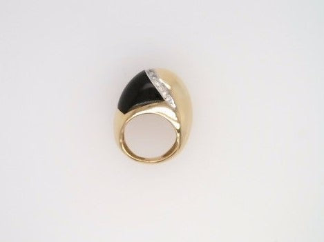 Vintage 18 Karat Yellow Gold Highly Domed Ring With Black Onyx & Diamond