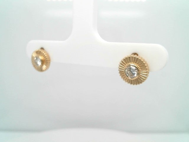 14 Karat Yellow Gold Bezel Set Diamond "Sunburst" Earrings