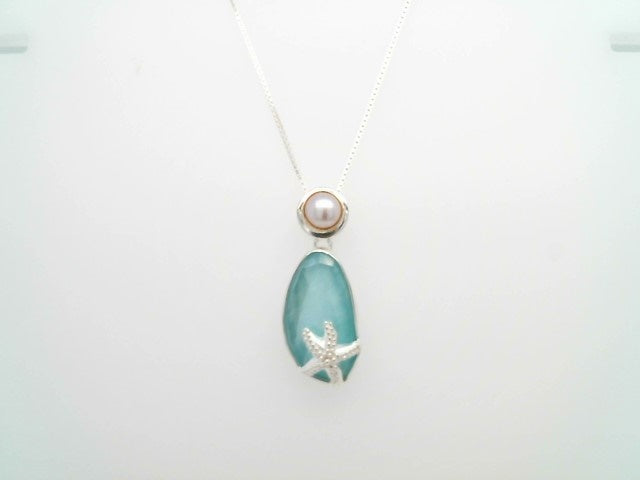 Sterling Silver And 22 Karat Gold Vermeil Necklace With Amazonite + Mo