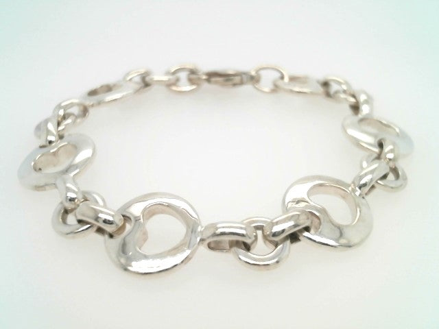 Vintage Sterling Silver Cut Out Stencil Heart Link Bracelet, 7.5"