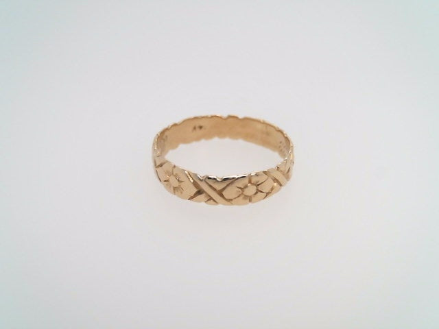 Vintage 14 Karat Yellow Gold "X" & Flower Motif 4 Mm Band Ring