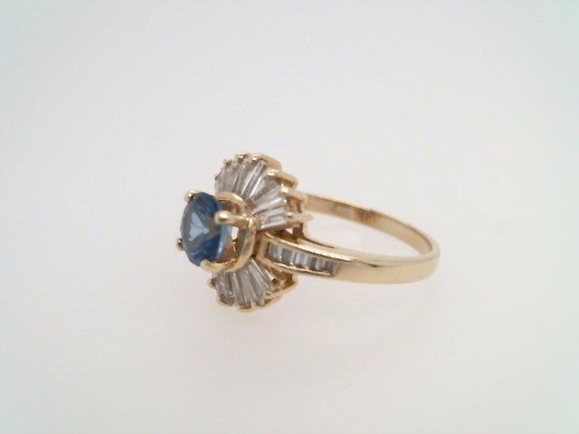 Vintage 14 Karat Yellow Gold Blue Sapphire & Baguette Diamond "Starburst" Cocktail Style Ring