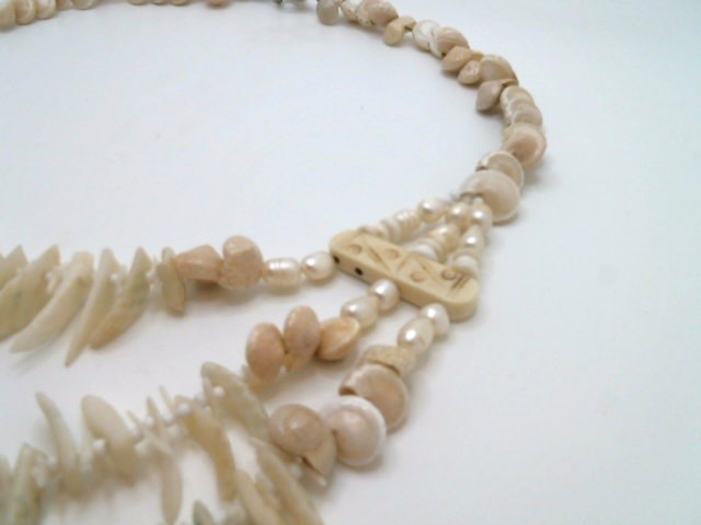 Sterling Silver Shell, Bone, White Coral, & Freshwater Pearl 3-Strand Necklace 18.5"-24"