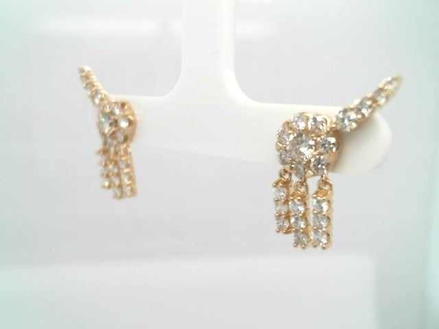 14 Karat Yellow Gold Diamond "Shooting Star" Earrings With Diamond Fringe Dangles
