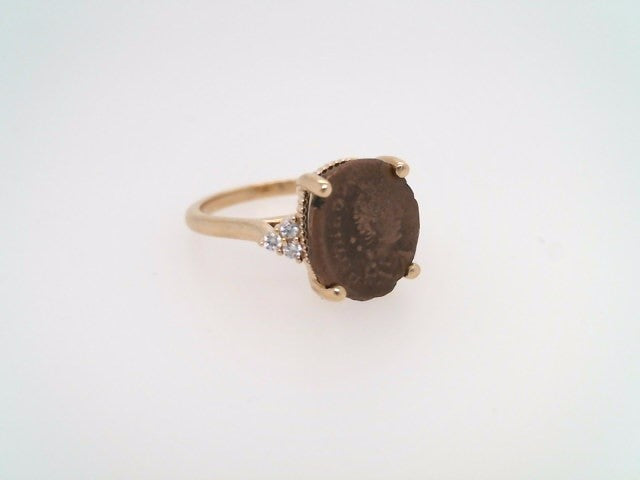 14 Karat Yellow Gold Roman Coin Ring With Diamond Accents