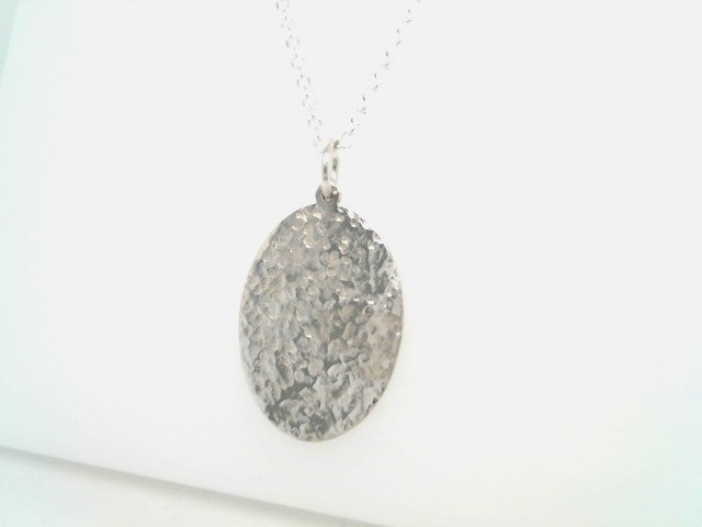 Sterling Silver Oval Pendant Necklace With Hammered Finish, 18"