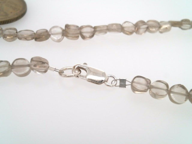 Handmade Sterling Silver Smokey Quartz Bead Necklace With Brazilian 2 Cruzeiros Coin Dated 1946, 18"