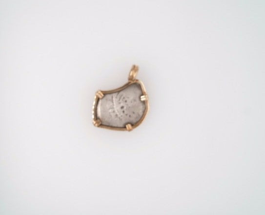 Sterling Silver Phillip V 2 Reales Coin Set In Prong Set In 14 Karat Yellow Gold Bezel Pendant