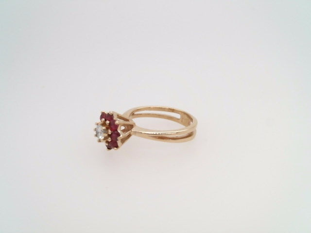 Vintage 14 Karat Yellow Gold Diamond & Ruby Cluster Ring