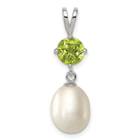 Sterling Silver White Cultured Freshwater Pearl And Peridot Pendant