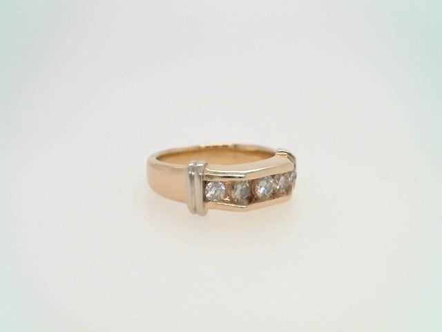 Vintage 14 Karat Yellow Gold Channel Set Diamond Ring With 14 Karat White Gold Double Bar Accents