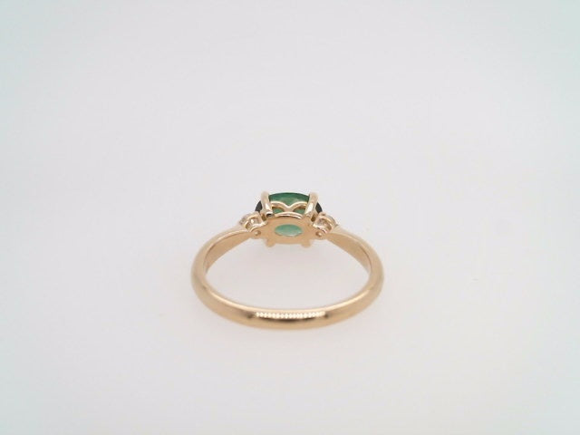 14 Karat Yellow Gold Green Tourmaline & Diamond East/West Style Ring