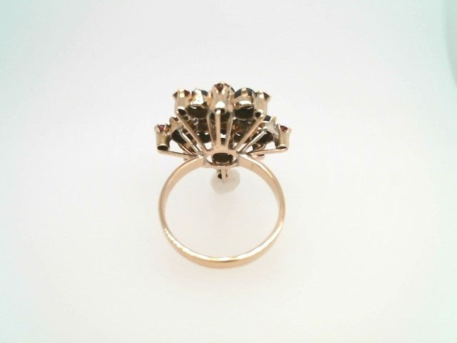 Vintage 14 Karat Yellow Gold Black Star Sapphire & Ruby Pagoda/Temple Style Cluster Ring