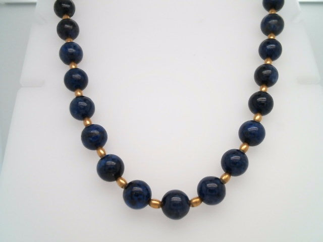 Vintage 18 Karat Yellow Gold Lapis & Gold Bead Necklace 17"