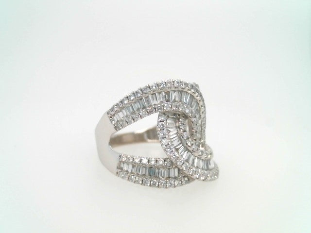 Vintage 14 Karat White Gold Baguettte & Round Diamond Interlocking "Swirl" Design Ring