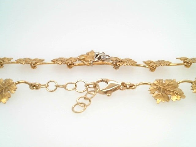 Vintage 18 Karat Yellow Gold Grape Leaf Design Necklace With Cluster Of Grapes Containing Diamonds, Citrine, And Amethyst, 15.75 -17"