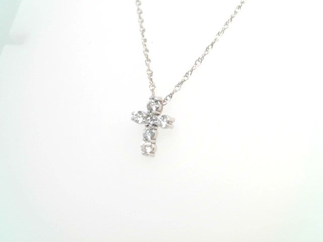 14 Karat White Gold Shared Prong Set Diamond Cross Necklace, 18"