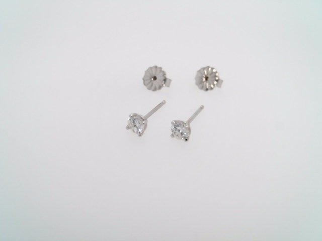 14 Karat White Gold 4 Prong "Martini" Set Round Brilliant Diamond Solitaire Stud Earrings