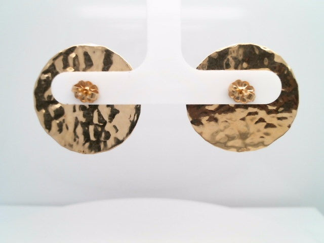 Vintage 14 Karat Yellow Gold 26 Mm Hammered Disc Stud Earrings