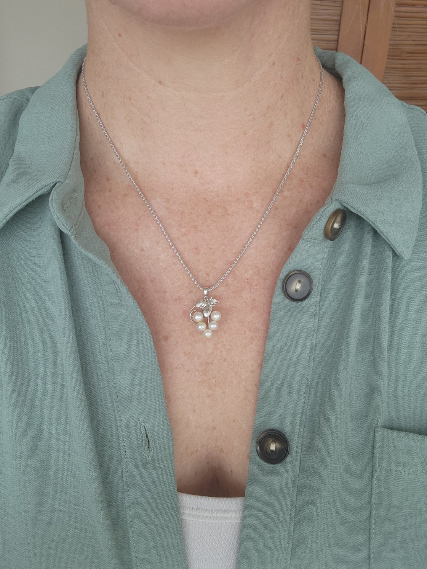 Vintage Sterling Silver Akoya Pearl Grape Cluster Pendant
