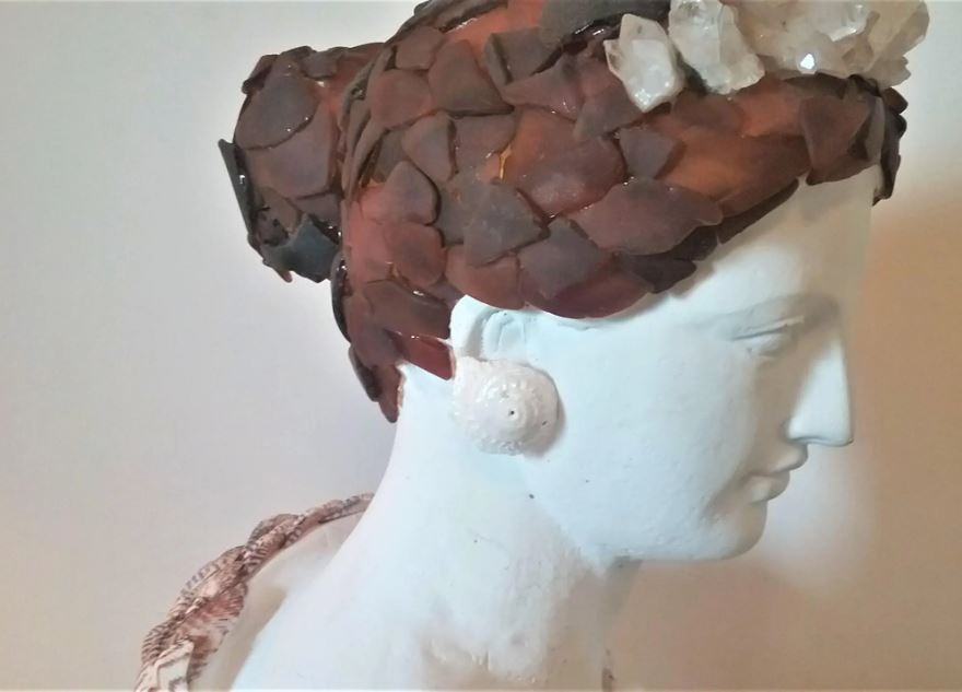 Shell Encrusted Bust Statue With Hand Picked Florida Sea Shells, Coral