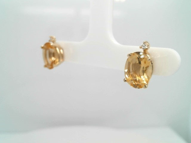 14 Karat Yellow Gold Citrine Stud Earrings With Diamond Accents