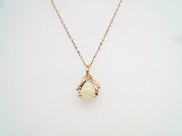 Vintage 14 Karat Yellow Gold Freeform Opal & Diamond Pendant