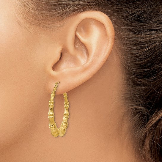 14 Karat Yellow Gold Bamboo Hoop Earrings