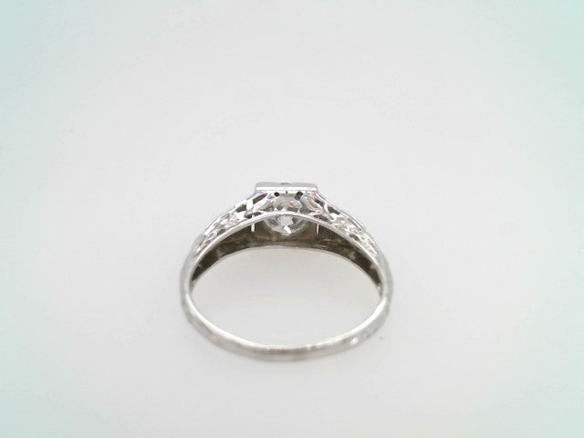 Vintage 18 Karat White Gold Ol European Cut Diamond Ring With Filigree Mounting