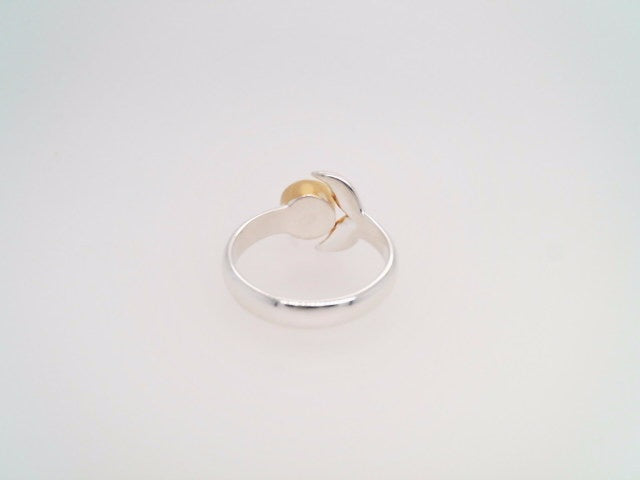 Sterling Silver With 22 Karat Gold Vermeil Whale/Dolphin Tail Ring With 1 Freshwater Pearl