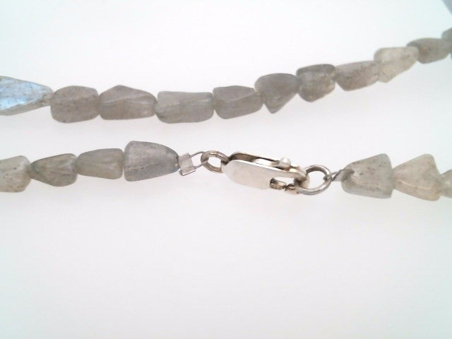 Handmade Sterling Silver Labradorite Bead Necklace With Swedish 5 Ore Coin Dated 1953, 18"