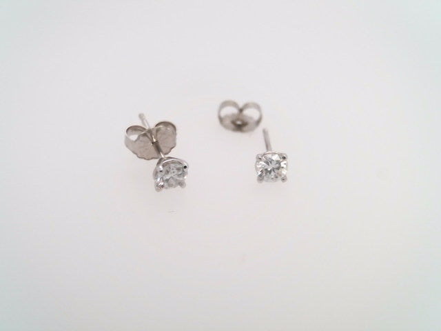 14 Karat White Gold 4 Prong "Martini" Set Round Brilliant Diamond Solitaire Stud Earrings