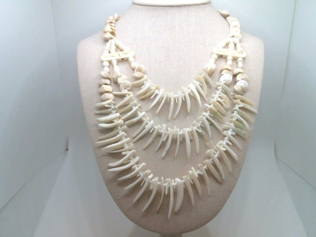 Sterling Silver Shell, Bone, White Coral, & Freshwater Pearl 3-Strand Necklace 18.5"-24"