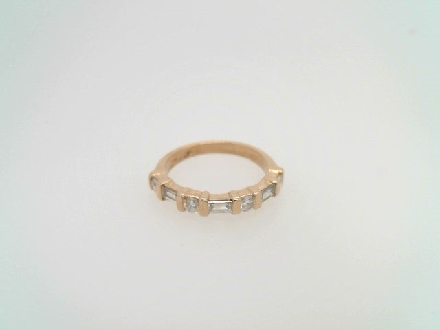 Vintage 14 Karat Yellow Gold Baguette & Round Diamond Bar Set Band Ring