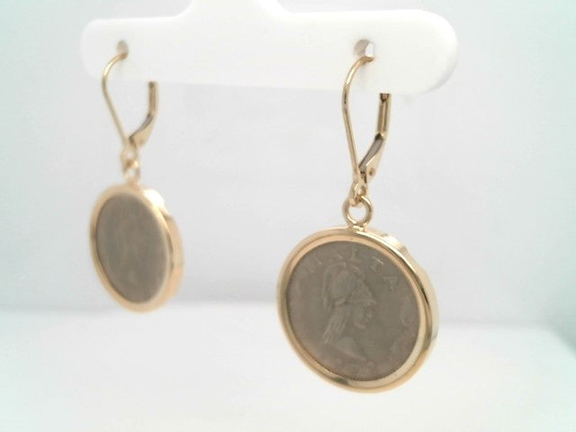 14 Karat Yellow Gold Bezel Set Maltese Coin Dangle Earrings With Leverbacks