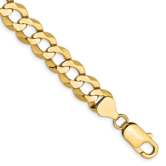 14 Karat Yellow Gold 8.3 Mm Flat Cuban Link Chain Bracelet 8"