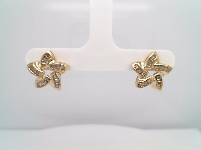 Vintage 14 Karat Yellow Gold Star Earrings With Tapered Baguette Diamonds