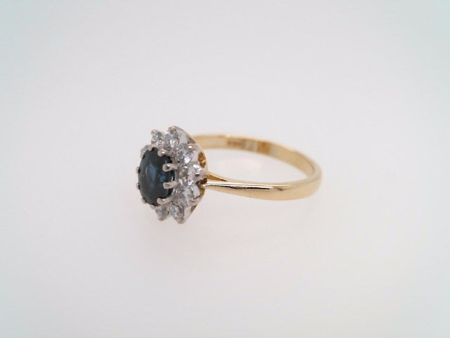 Vintage 18 Karat Yellow & White Gold Sapphire & Diamond Halo Style Ring