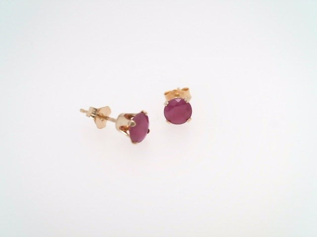 14 Karat Yellow Gold 5 Mm 4 Prong Ruby Stud Earrings
